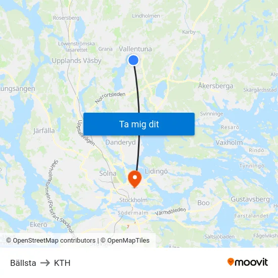 Bällsta to KTH map