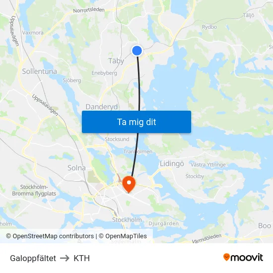 Galoppfältet to KTH map