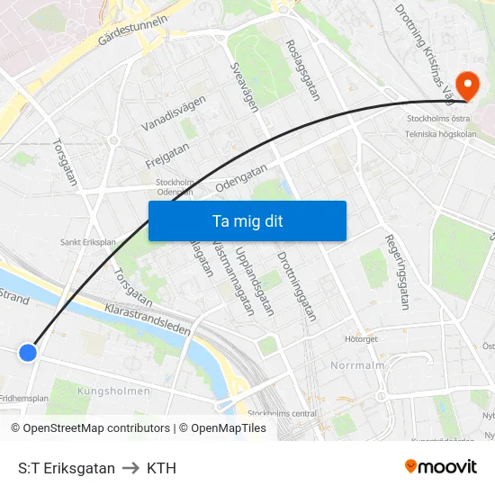 S:T Eriksgatan to KTH map