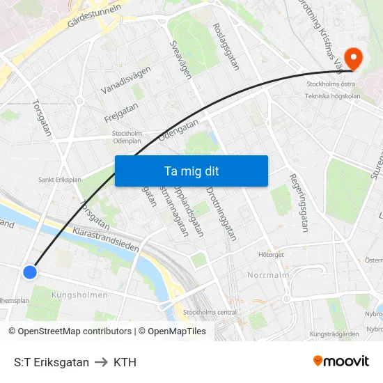 S:T Eriksgatan to KTH map
