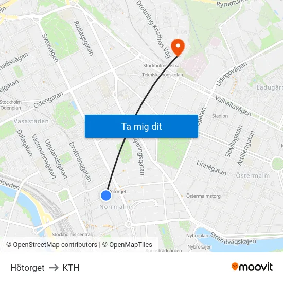 Hötorget to KTH map