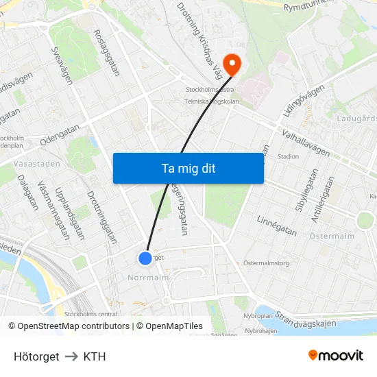 Hötorget to KTH map