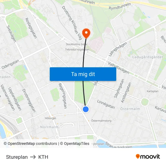 Stureplan to KTH map