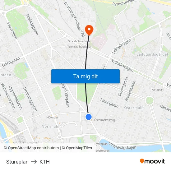 Stureplan to KTH map