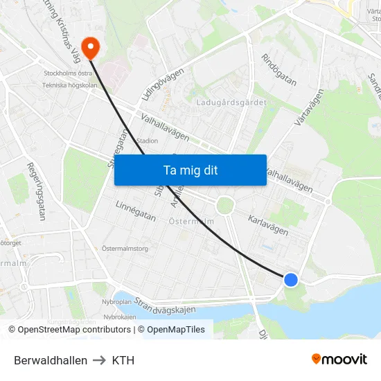 Berwaldhallen to KTH map