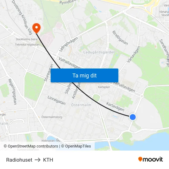 Radiohuset to KTH map