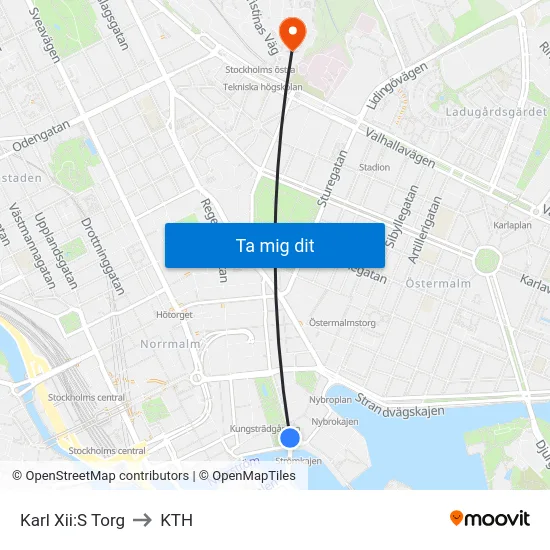 Karl Xii:S Torg to KTH map