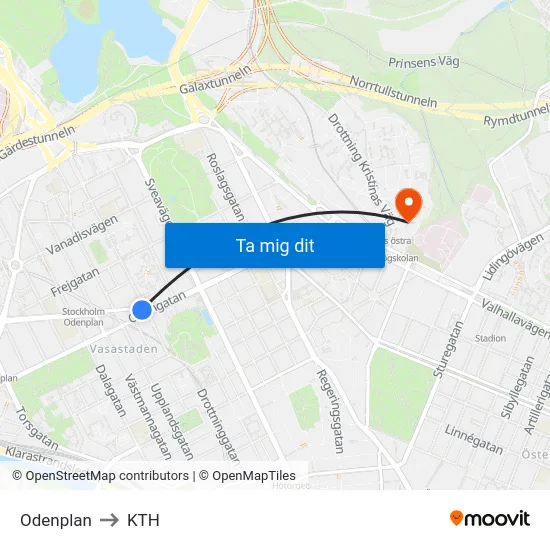 Odenplan to KTH map