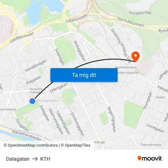 Dalagatan to KTH map