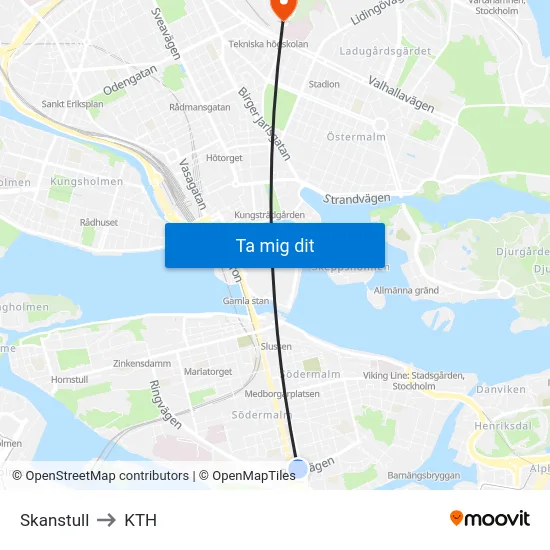 Skanstull to KTH map
