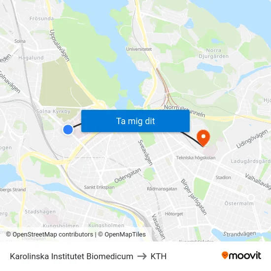Karolinska Institutet Biomedicum to KTH map