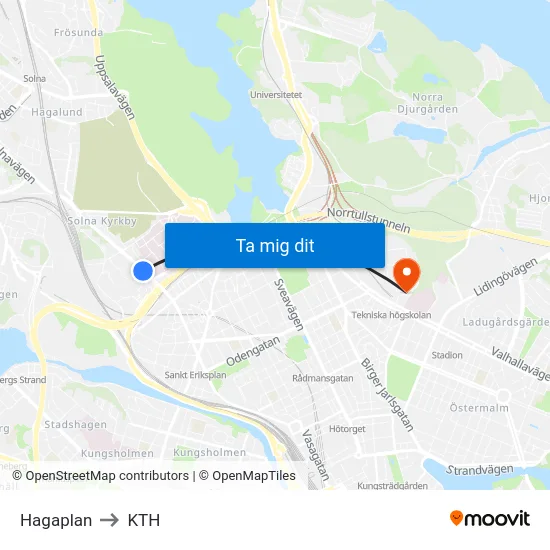 Hagaplan to KTH map