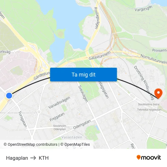 Hagaplan to KTH map