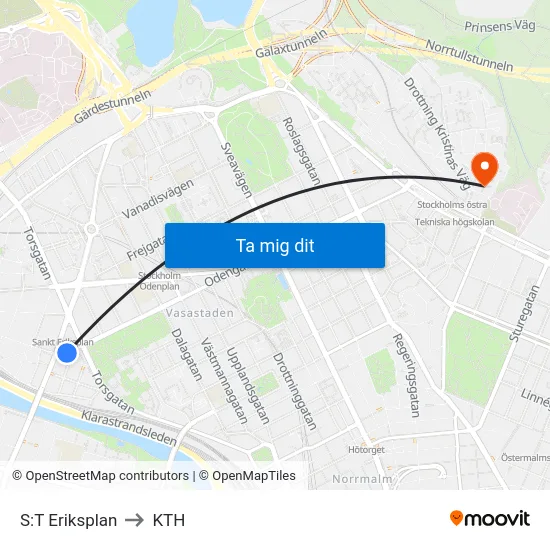 S:T Eriksplan to KTH map