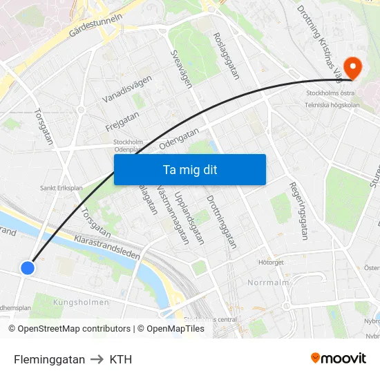 Fleminggatan to KTH map