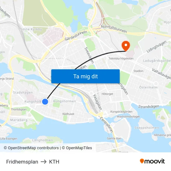Fridhemsplan to KTH map