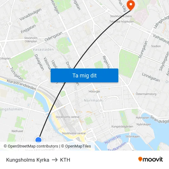 Kungsholms Kyrka to KTH map