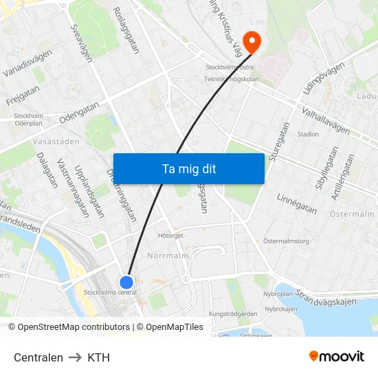 Centralen to KTH map