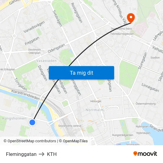 Fleminggatan to KTH map