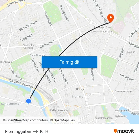 Fleminggatan to KTH map