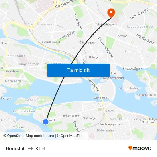 Hornstull to KTH map
