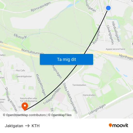 Jaktgatan to KTH map