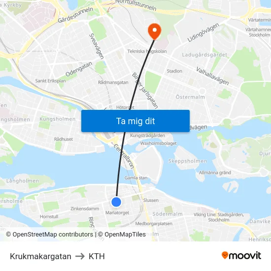 Krukmakargatan to KTH map