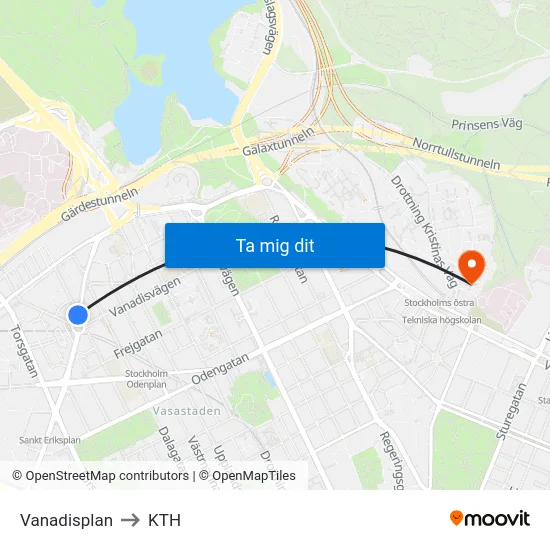 Vanadisplan to KTH map