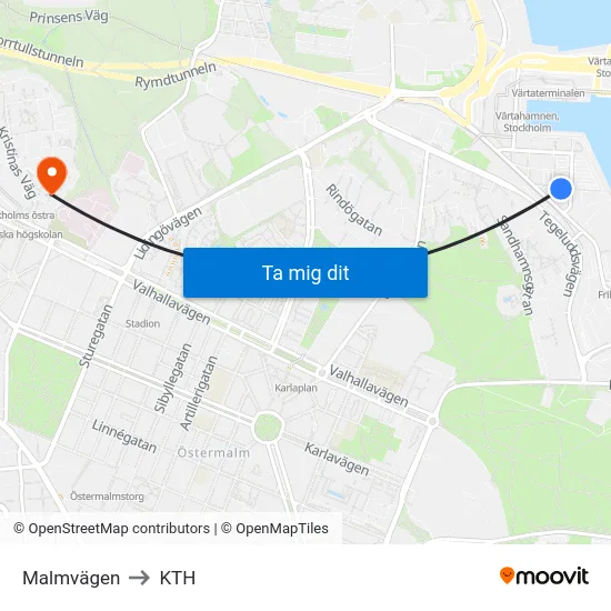 Malmvägen to KTH map