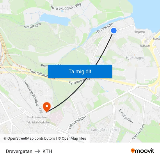 Drevergatan to KTH map