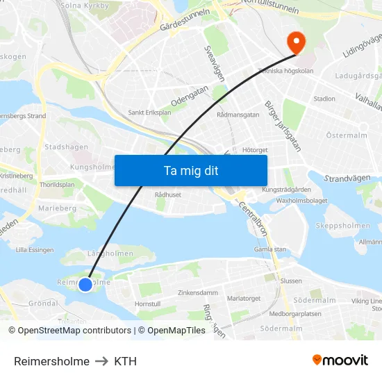 Reimersholme to KTH map