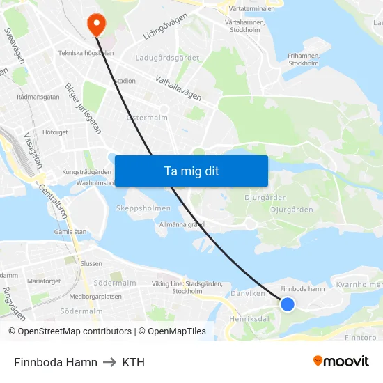 Finnboda Hamn to KTH map