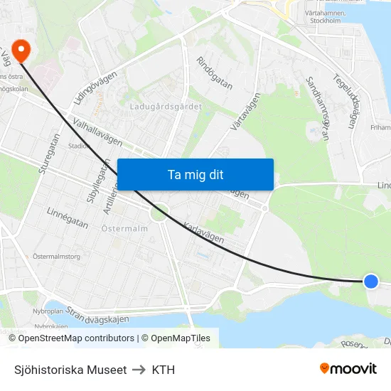 Sjöhistoriska Museet to KTH map