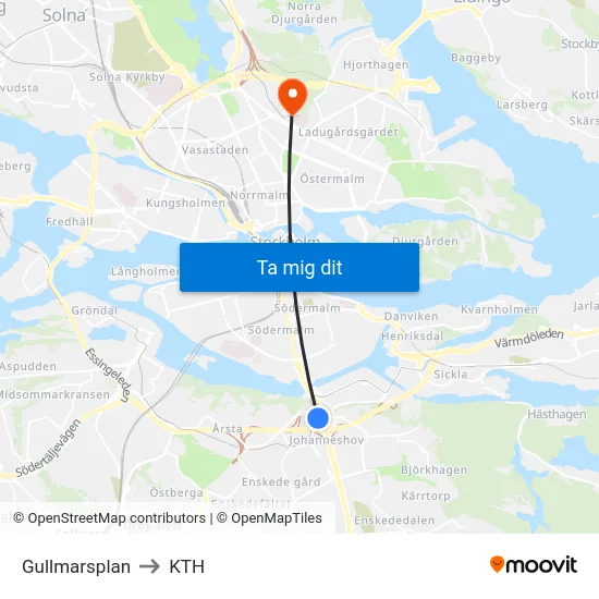 Gullmarsplan to KTH map