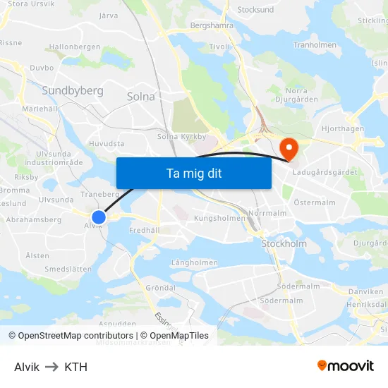 Alvik to KTH map