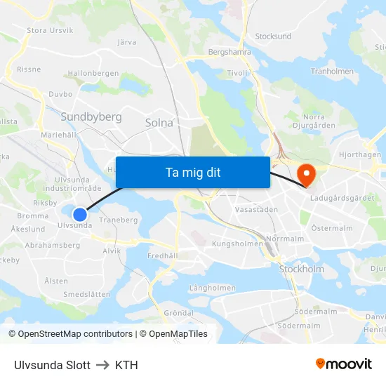 Ulvsunda Slott to KTH map