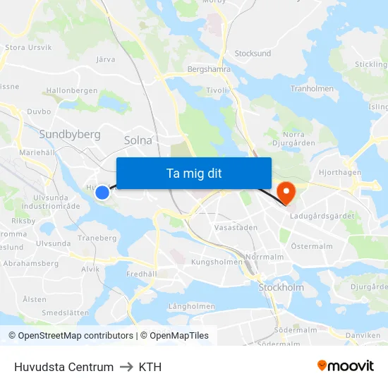 Huvudsta Centrum to KTH map