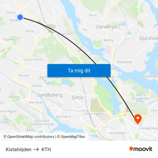 Kistahöjden to KTH map