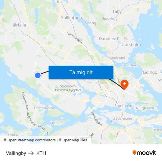 Vällingby to KTH map