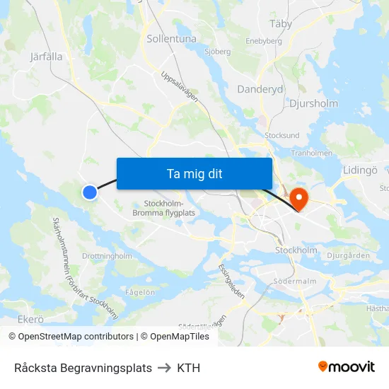 Råcksta Begravningsplats to KTH map