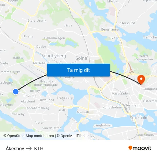 Åkeshov to KTH map