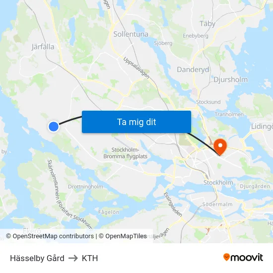 Hässelby Gård to KTH map
