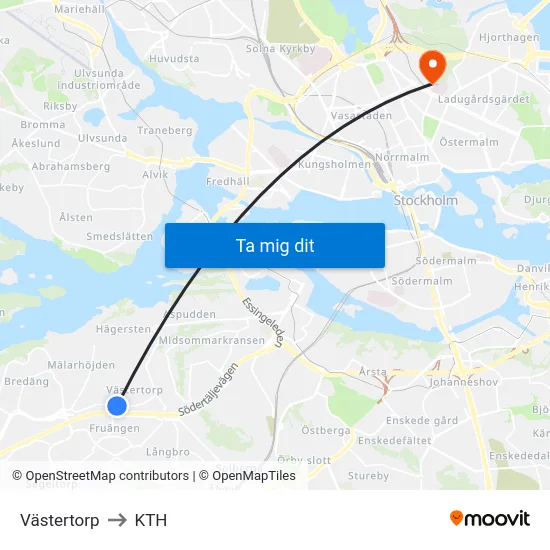 Västertorp to KTH map