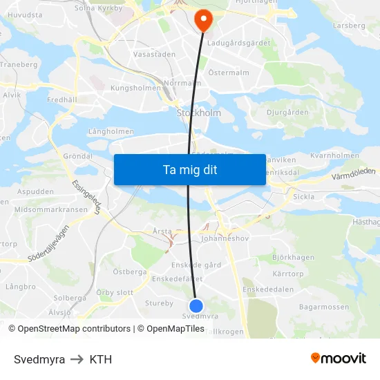 Svedmyra to KTH map