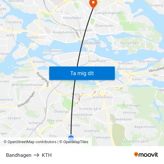 Bandhagen to KTH map