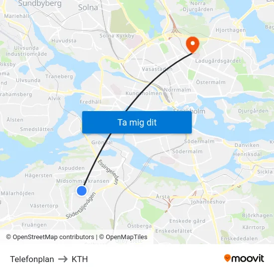 Telefonplan to KTH map