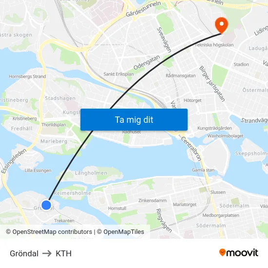 Gröndal to KTH map