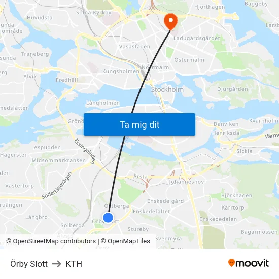 Örby Slott to KTH map