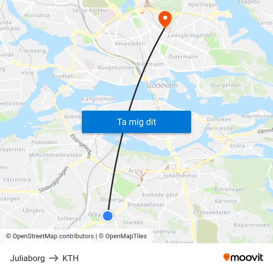 Juliaborg to KTH map