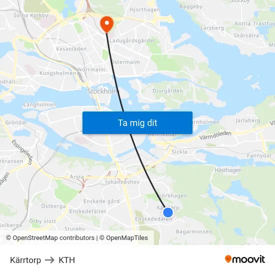 Kärrtorp to KTH map